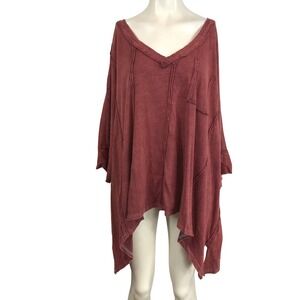 Oli & Hali Medium Large Rust Red Cotton Oversized Distressed V Neck Tunic Top